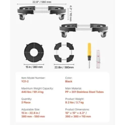 2-pack Rund Soptunnevagn, 15-22,8 tum Justerbar, Plastbehållare av Hög Kvalitet