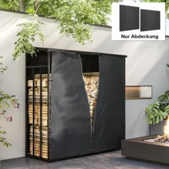 2-pack överdrag för vedställ 174 cm, vattentätt 600D oxford, UV-skydd, passar 176B x 163/175H cm, svart