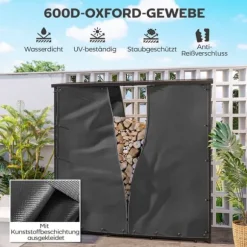 2-pack överdrag för vedställ 174 cm, vattentätt 600D oxford, UV-skydd, passar 176B x 163/175H cm, svart