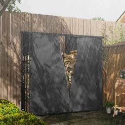 2-pack överdrag för vedställ 174 cm, vattentätt 600D oxford, UV-skydd, passar 176B x 163/175H cm, svart