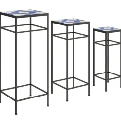 3-pack växtställ upp till 71 cm, metall i tre storlekar – blå/vit