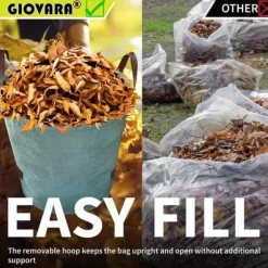 Paket med 3 stora 300L kraftiga vattentäta trädgårdsväskor med handtag - hopfällbar och återanvändbar