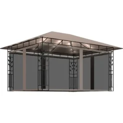 Partytält & paviljoner - Living Paviljong myggnät och ljusslinga LED 4x3x2,73 m taupe 180 g/m²
