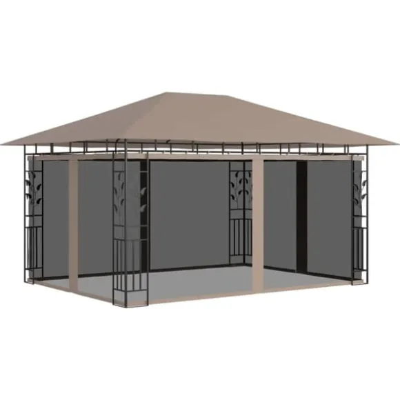 Partytält & paviljoner - Living Paviljong myggnät och ljusslinga LED 4x3x2,73 m taupe 180 g/m²