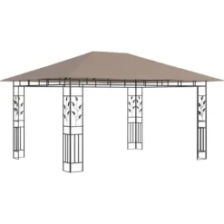 Partytält & paviljoner - Living Paviljong myggnät och ljusslinga LED 4x3x2,73 m taupe 180 g/m²