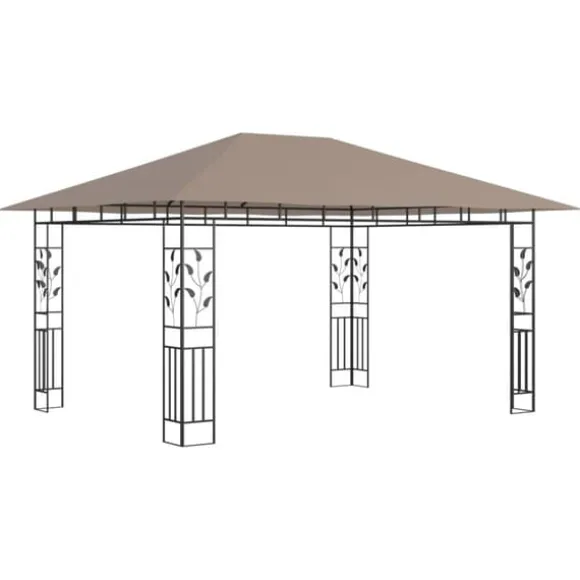 Partytält & paviljoner - Living Paviljong myggnät och ljusslinga LED 4x3x2,73 m taupe 180 g/m²