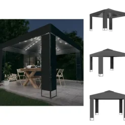 Partytält & paviljoner - Living Paviljong med dubbeltak och ljusslinga LED 3x3 m antracit