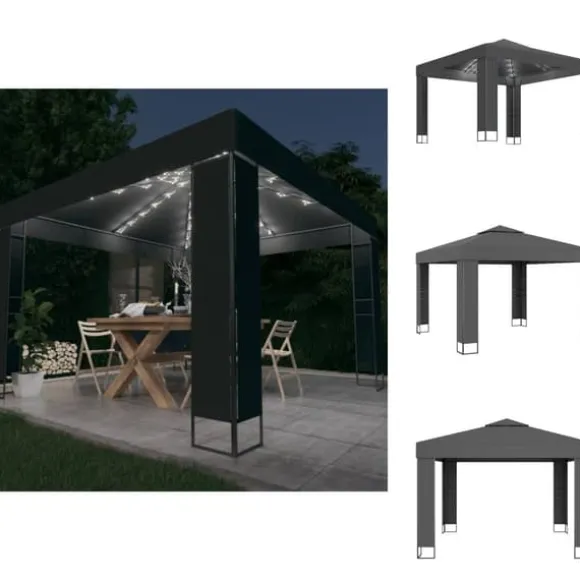 Partytält & paviljoner - Living Paviljong med dubbeltak och ljusslinga LED 3x3 m antracit