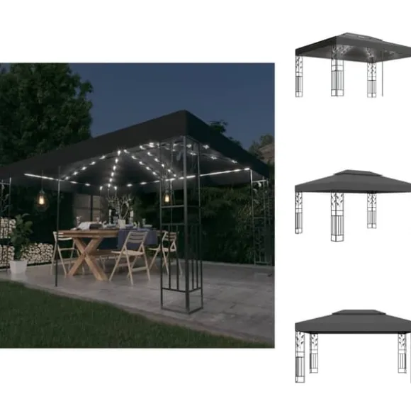 Partytält & paviljoner - Living Paviljong med dubbeltak och ljusslinga LED 3x4 m antracit