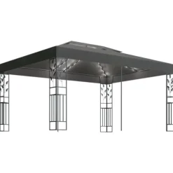 Partytält & paviljoner - Living Paviljong med dubbeltak och ljusslinga LED 3x4 m antracit