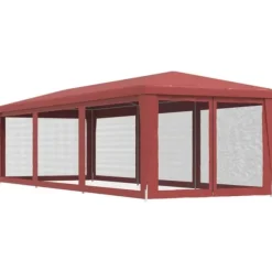 Partytält med 8 sidoväggar i nät - Vattentålig paviljong | Färg: Röd | Storlek: 3x9 m