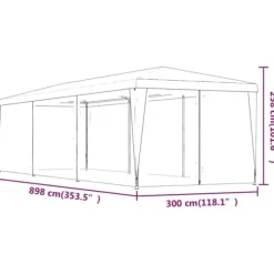 Partytält med 8 sidoväggar i nät - Vattentålig paviljong | Färg: Röd | Storlek: 3x9 m