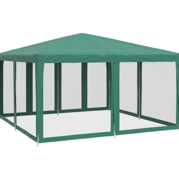 Partytält med 8 sidoväggar i nät 4x4 m HDPE grön