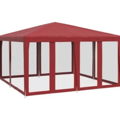 Partytält med 8 sidoväggar i nät 4x4 m HDPE röd
