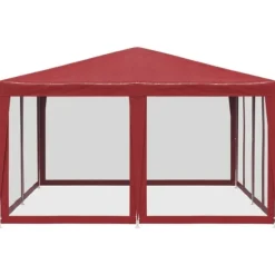 Partytält med 8 sidoväggar i nät 4x4 m HDPE röd