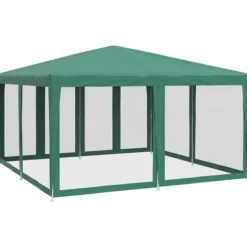 Partytält med 8 sidoväggar i nät - Vattentåligt HDPE & Järnram | Färg: Grön | Storlek: 4x4 m