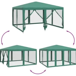 Partytält med 8 sidoväggar i nät - Vattentåligt HDPE & Järnram | Färg: Grön | Storlek: 4x4 m