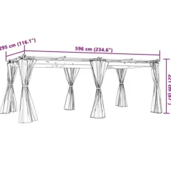 Paviljong med draperi - Robust uteplatslösning | Färg: Taupe | Storlek: 6x3 m