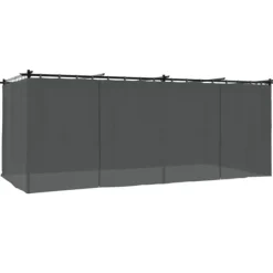 Paviljong med draperi i antracit - Utemöbler för avkoppling | Storlek: 6x3 m | Material: Stål