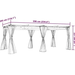 Paviljong med draperi i antracit - Utemöbler för avkoppling | Storlek: 6x3 m | Material: Stål