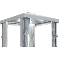 Paviljong med draperi och ljusslinga LED 3x3 m gräddvit