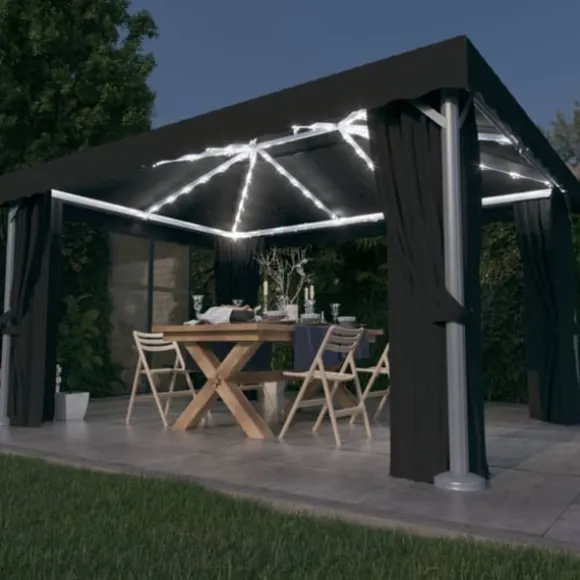 Paviljong med draperi och ljusslinga LED 4x3 m antracit