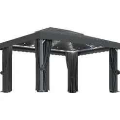 Paviljong med draperi och ljusslinga LED 4x3 m antracit