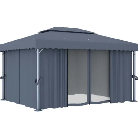 Paviljong med draperi och ljusslinga LED 4x3 m antracit