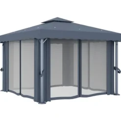 Paviljong med draperi och ljusslinga LED 3x3 m | Färg: Antracit | Storlek: 3x3 m