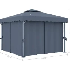 Paviljong med draperi och ljusslinga LED 3x3 m | Färg: Antracit | Storlek: 3x3 m