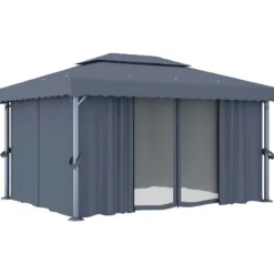 Paviljong med draperi 4x3 m - Trädgårdsinredning | Färg: Antracit | Storlek: 4x3 m