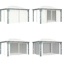 Paviljong med draperier 400 x 300 cm gräddvit aluminium - Paviljong - Paviljonger - Home & Living