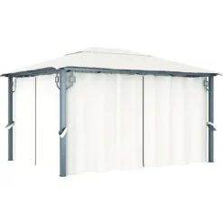 Paviljong med draperier 400 x 300 cm gräddvit aluminium - Paviljong - Paviljonger - Home & Living