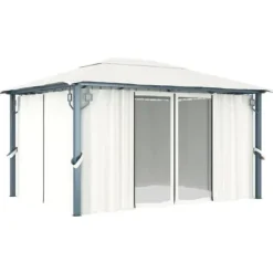 Paviljong med draperier 400 x 300 cm gräddvit aluminium - Paviljong - Paviljonger - Home & Living