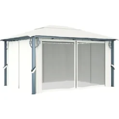 Paviljong med draperier 400 x 300 cm gräddvit aluminium - Paviljong - Paviljonger - Home & Living