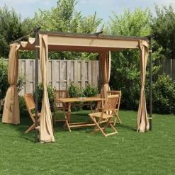 Paviljong med draperier 3x3 m - Stabilt partytält i pulverlackerat stål | Färg: Taupe | Storlek: 3x3 m