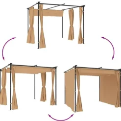 Paviljong med draperier 3x3 m - Stabilt partytält i pulverlackerat stål | Färg: Taupe | Storlek: 3x3 m