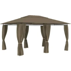 Paviljong med draperier 4x3 m taupe 180 g/m²