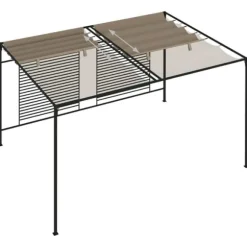 Paviljong med infällbart tak - Stabil utomhuslösning | Färg: Taupe | Storlek: 3x4x2,3 m