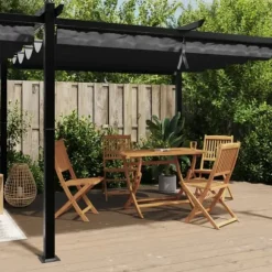 Paviljong med infällbart tak antracit 3x6 m aluminium