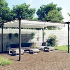 Paviljong med infällbart tak 4x3 m gräddvit - Paviljong - Paviljonger - Home & Living