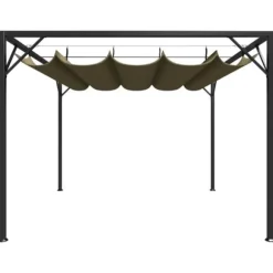 Paviljong med infällbart tak 3x3 m - Vattentålig och UV-skyddande | Färg: Taupe | Storlek: 3x3 m
