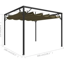 Paviljong med infällbart tak 3x3 m - Vattentålig och UV-skyddande | Färg: Taupe | Storlek: 3x3 m