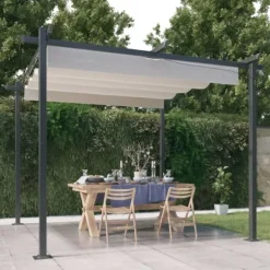 Paviljong med infällbart tak 3x3 m gräddvit