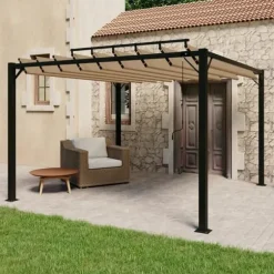 Paviljong med justerbart lamelltak - Uteplatspaviljong | Färg: Taupe | Storlek: 3x3 m