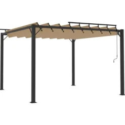 Paviljong med justerbart lamelltak - Uteplatspaviljong | Färg: Taupe | Storlek: 3x3 m