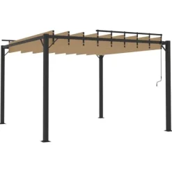 Paviljong med justerbart lamelltak - Uteplatspaviljong | Färg: Taupe | Storlek: 3x3 m