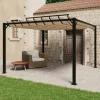 Paviljong med lamelltak 3x3 m taupe tyg och aluminium