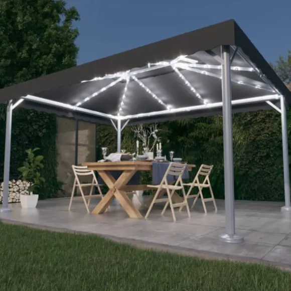 Paviljong med ljusslinga LED 400x300 cm antracit aluminium