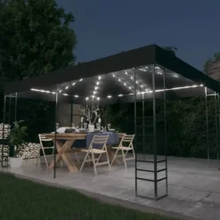 Paviljong med ljusslinga LED 3x4 m antracit